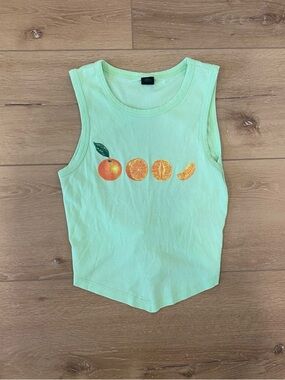 Urban Outfitters Light Mint Graphic Tank with Orange Print
